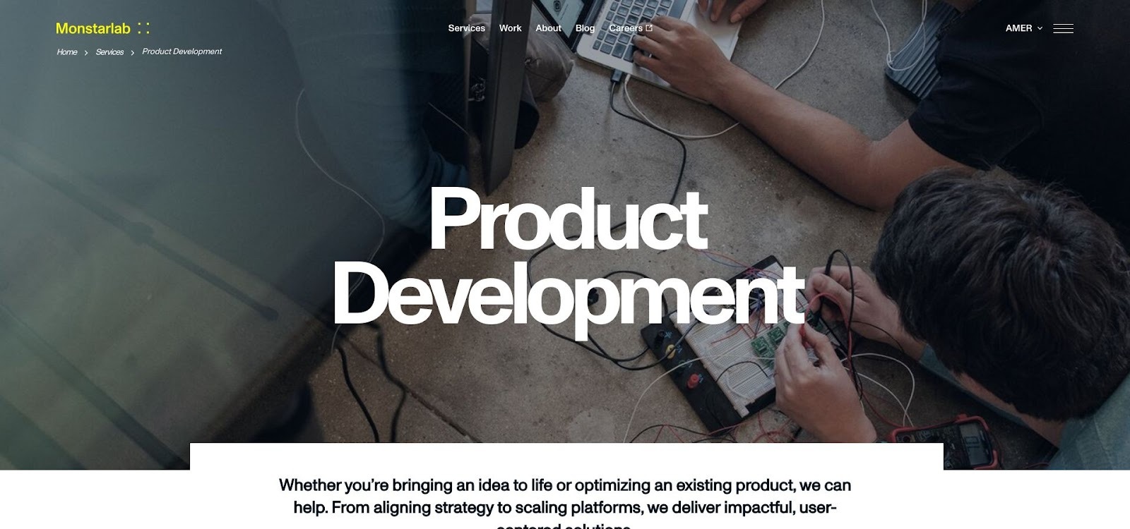 Gives readers a concrete view of Monstarlab&rsquo;s product development services page, anchoring the first vendor profile with a real-world touchpoint and brand recognition.