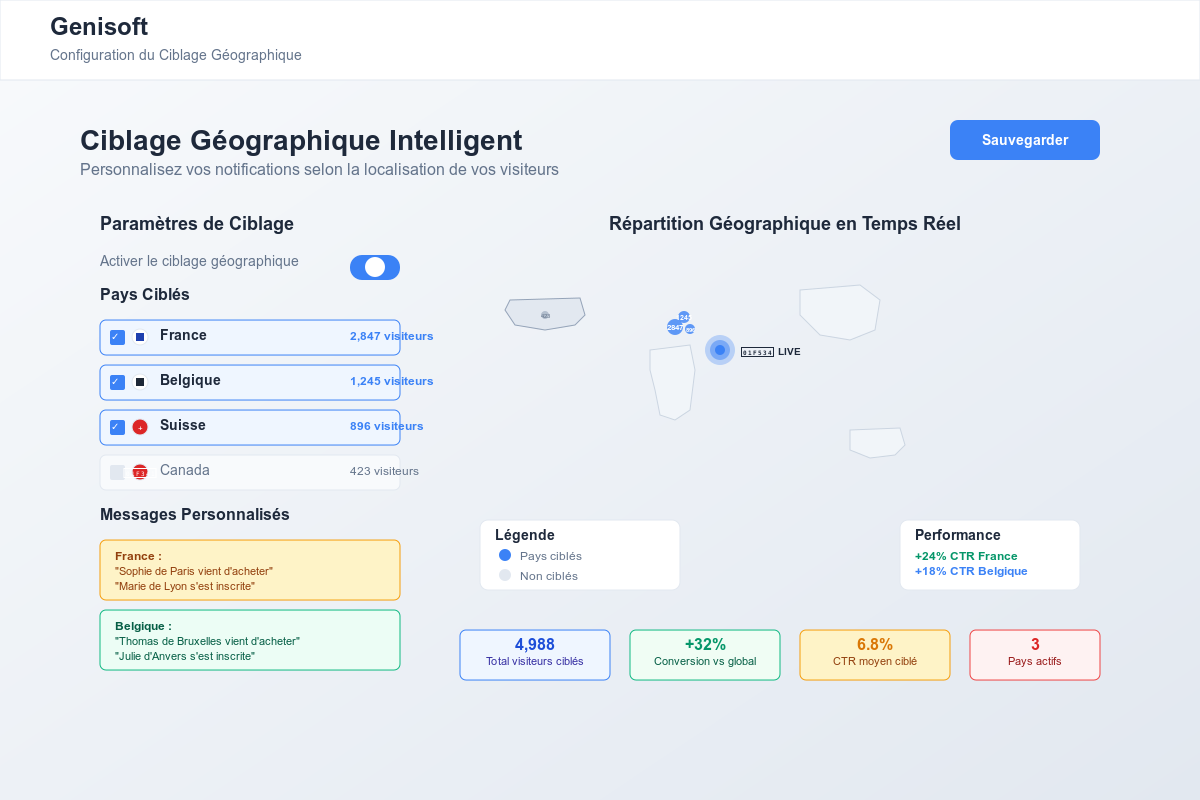 Interface ciblage géographique avec carte