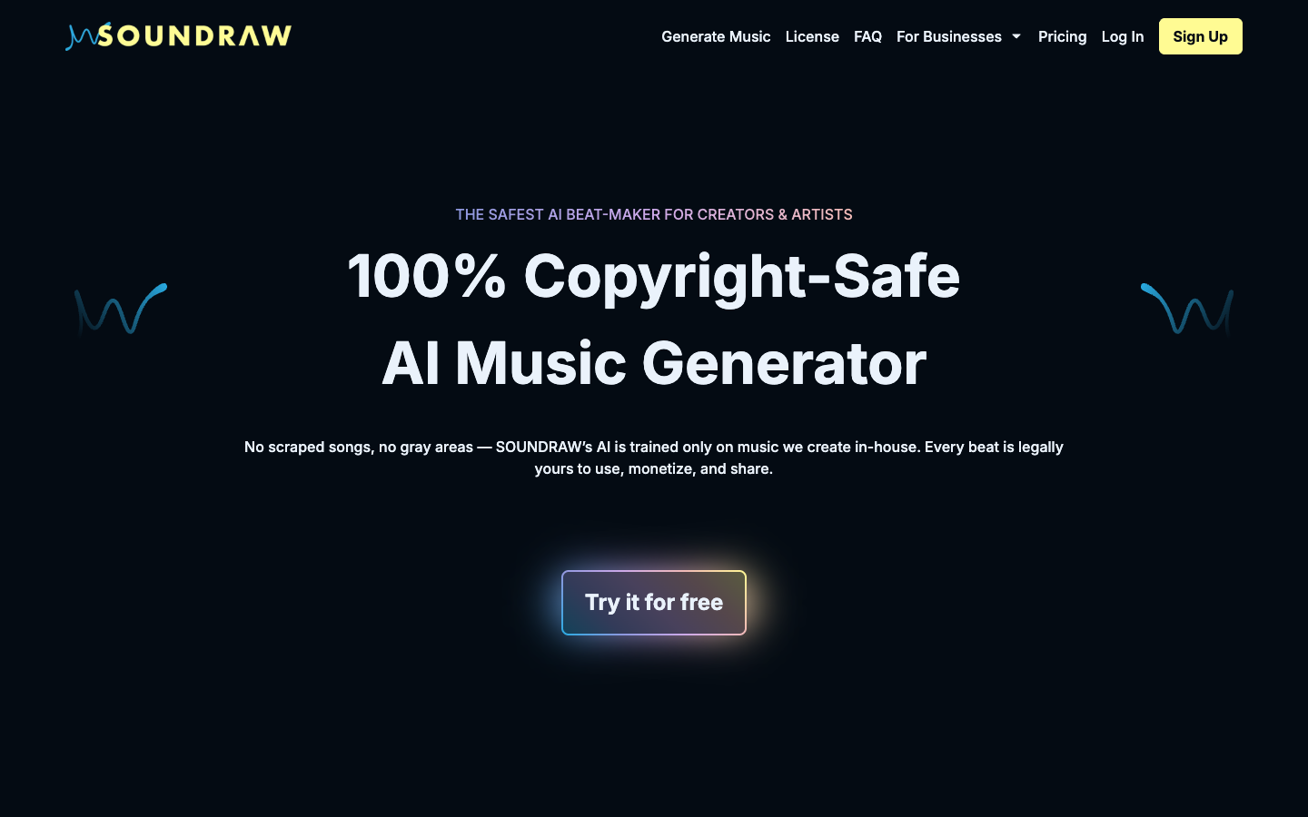 Homepage screenshot of Soundraw