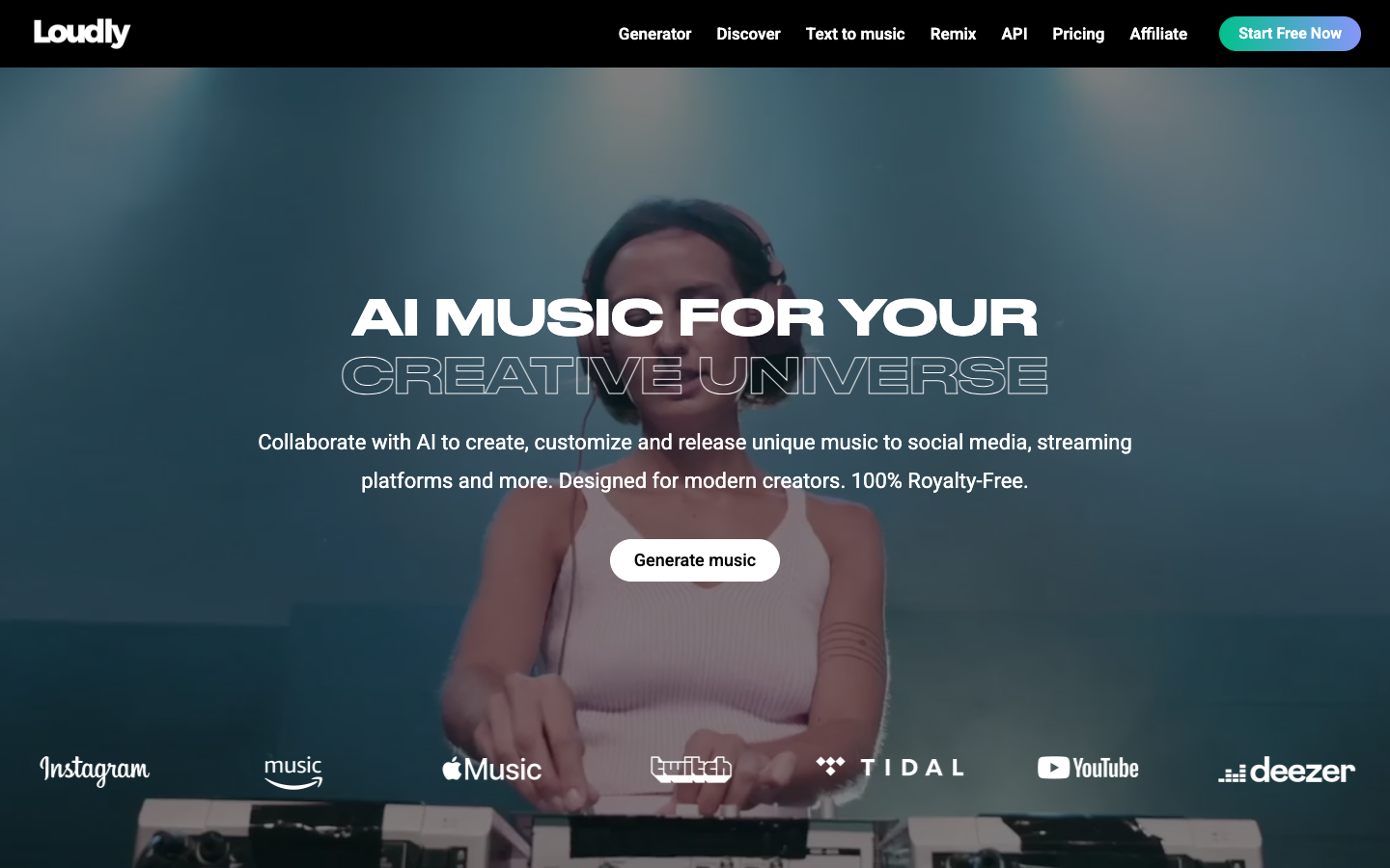 Homepage screenshot of Loudly