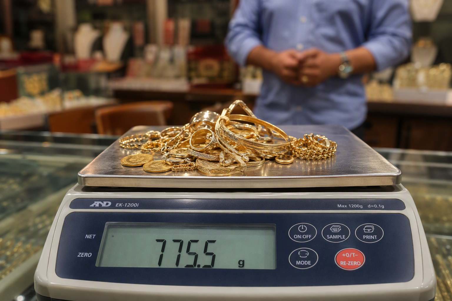 Gold being weighed in Adelaide shop