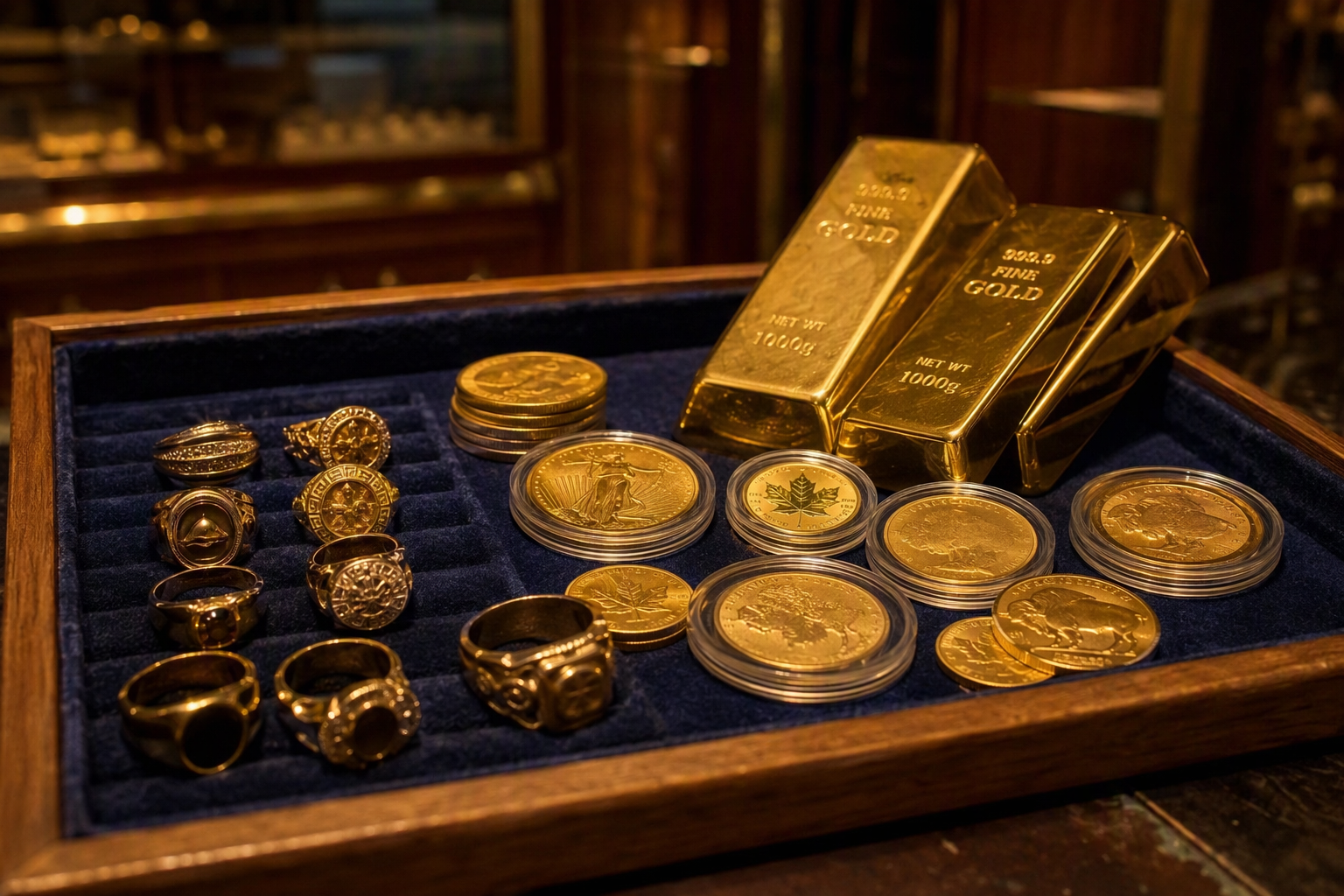 Different gold types on tray